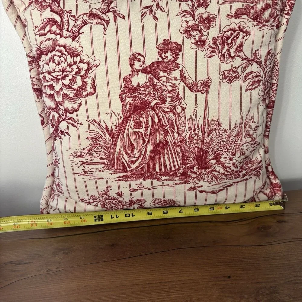 Set of 2 Red Toile Pillows French Country Farmhouse Striped Floral